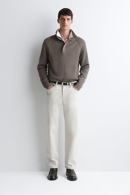 RIBBED WOOL HALF-ZIP SWEATER — BROWN 2