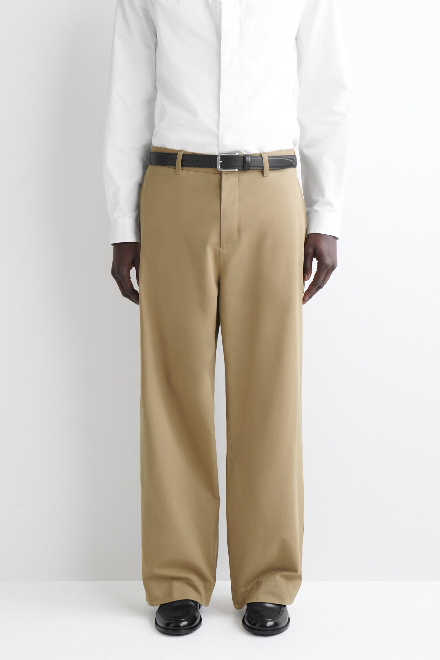 PANTALON CHINO LARGE EN COTON - BEIGE - 3