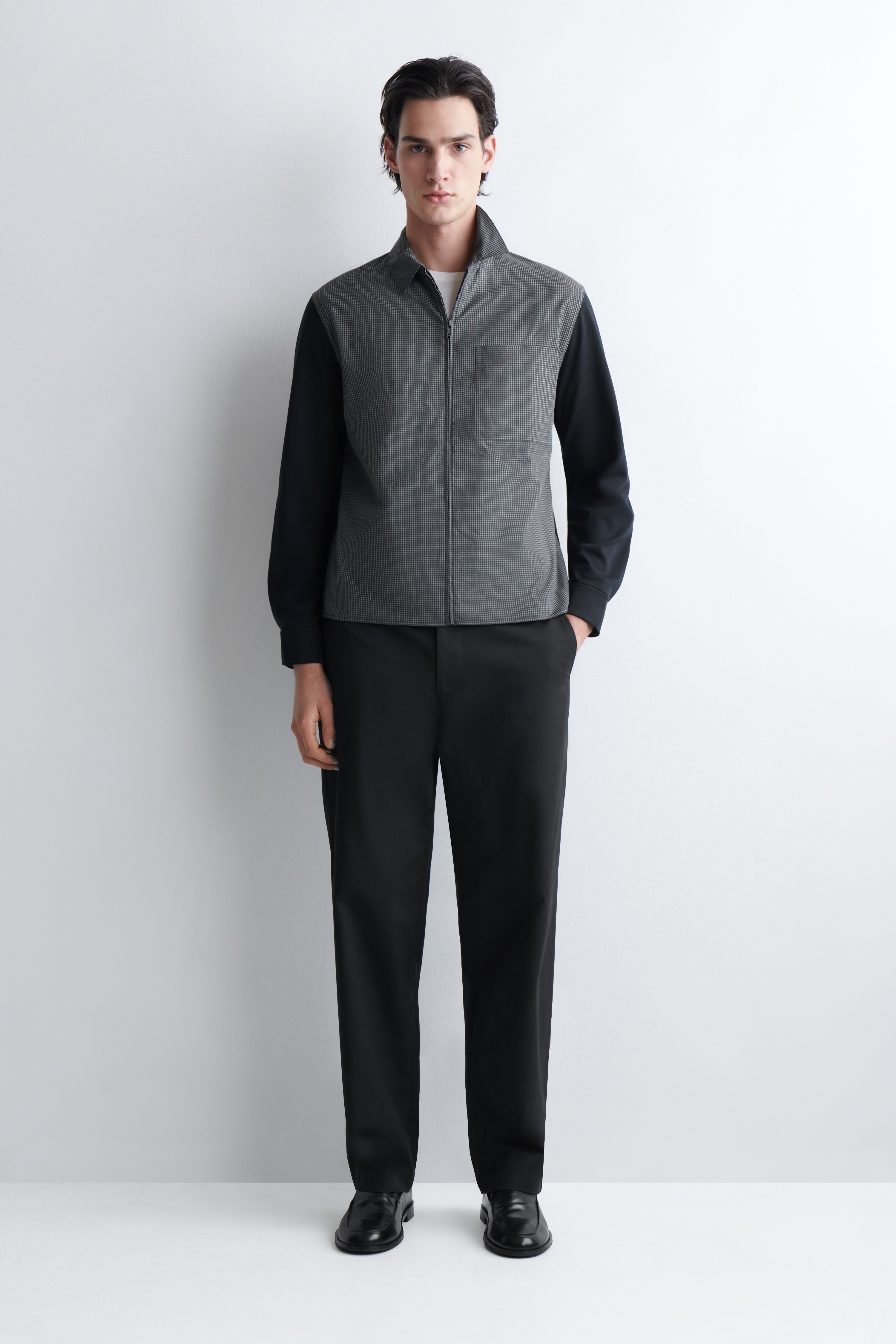 GIACCA HARRINGTON A QUADRI CON PANNELLI IN JERSEY - BLU NAVY / QUADRI