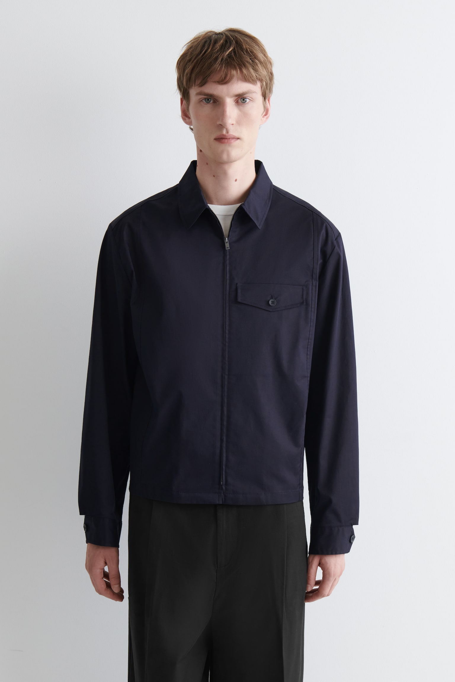 OVERSHIRT I BOMULD MED LYNLÅS - MARINEBLÅ/BEIGE / TERNET - 1