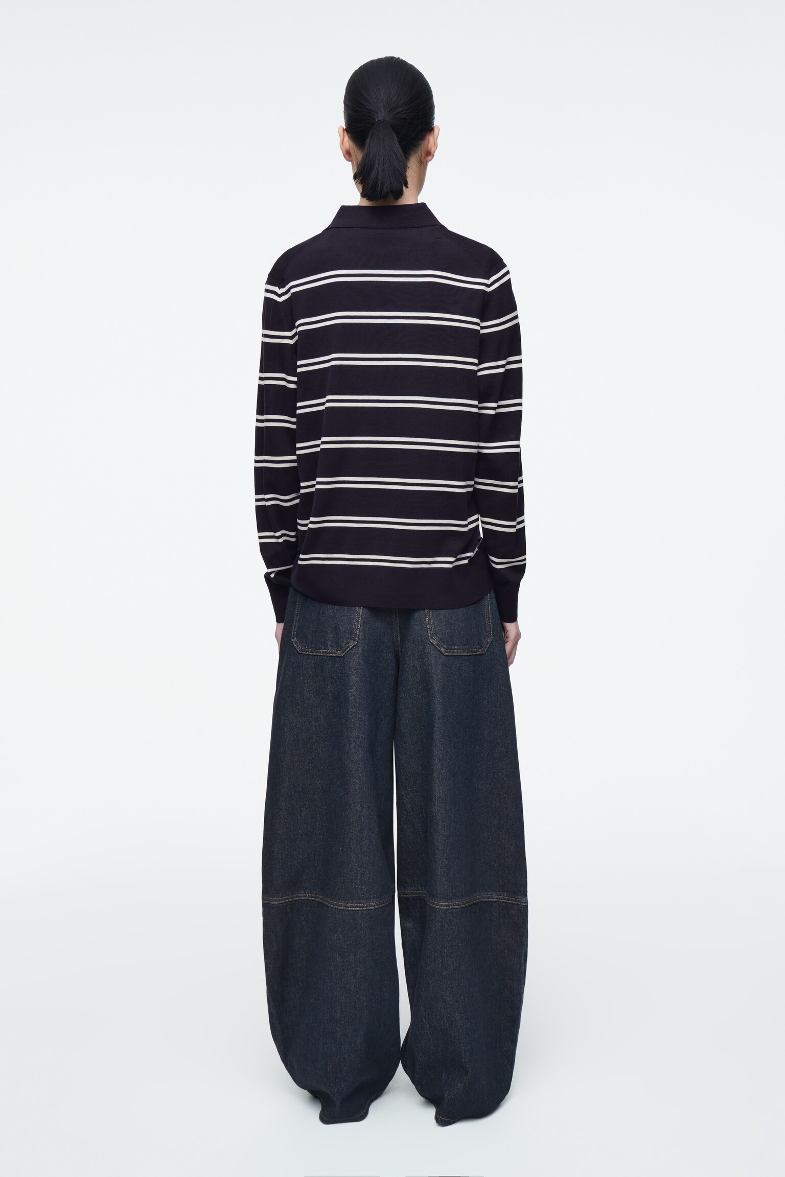 POLO EN MAILLE DE SOIE - BLEU MARINE / RAYURES - 3