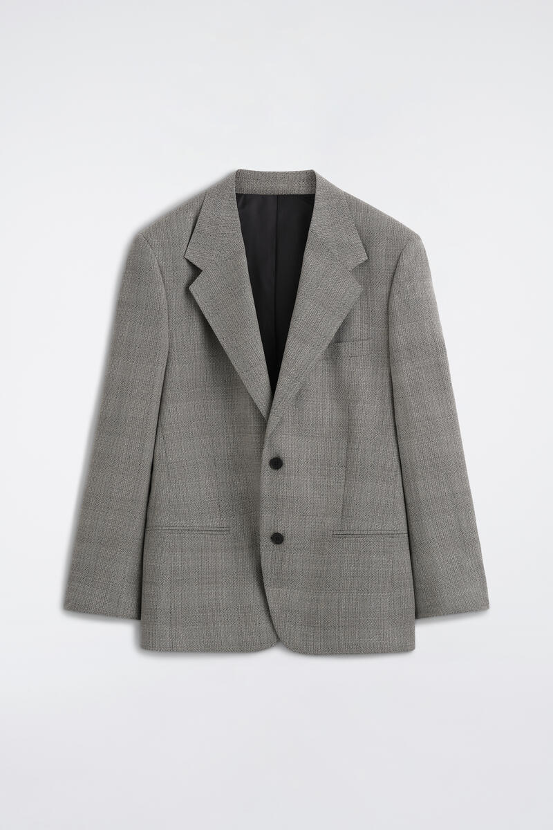 Checked Textured-Wool Blazer