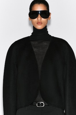 CROPPED DOUBLE-FACED WOOL-BLEND BLAZER — BLACK 5