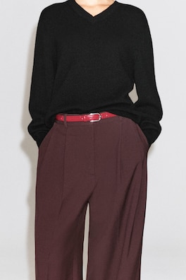 CROC-EFFECT LEATHER BELT — RED / CROC-EFFECT 1