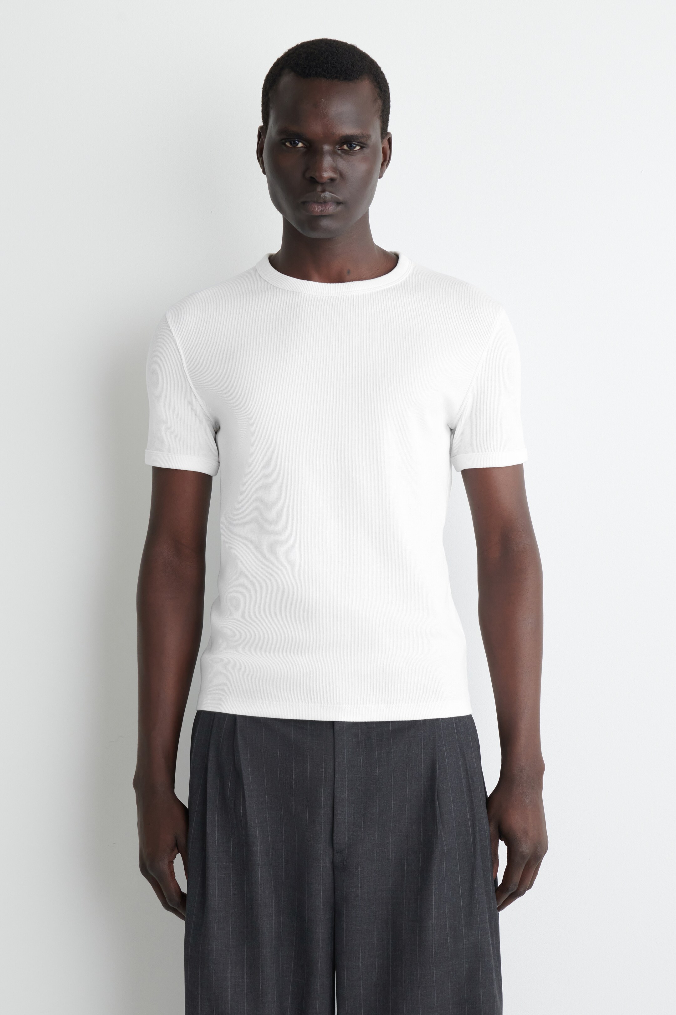 View larger image: SLIM RIBBED COTTON T-SHIRT - WHITE - Men | H&M GB 1