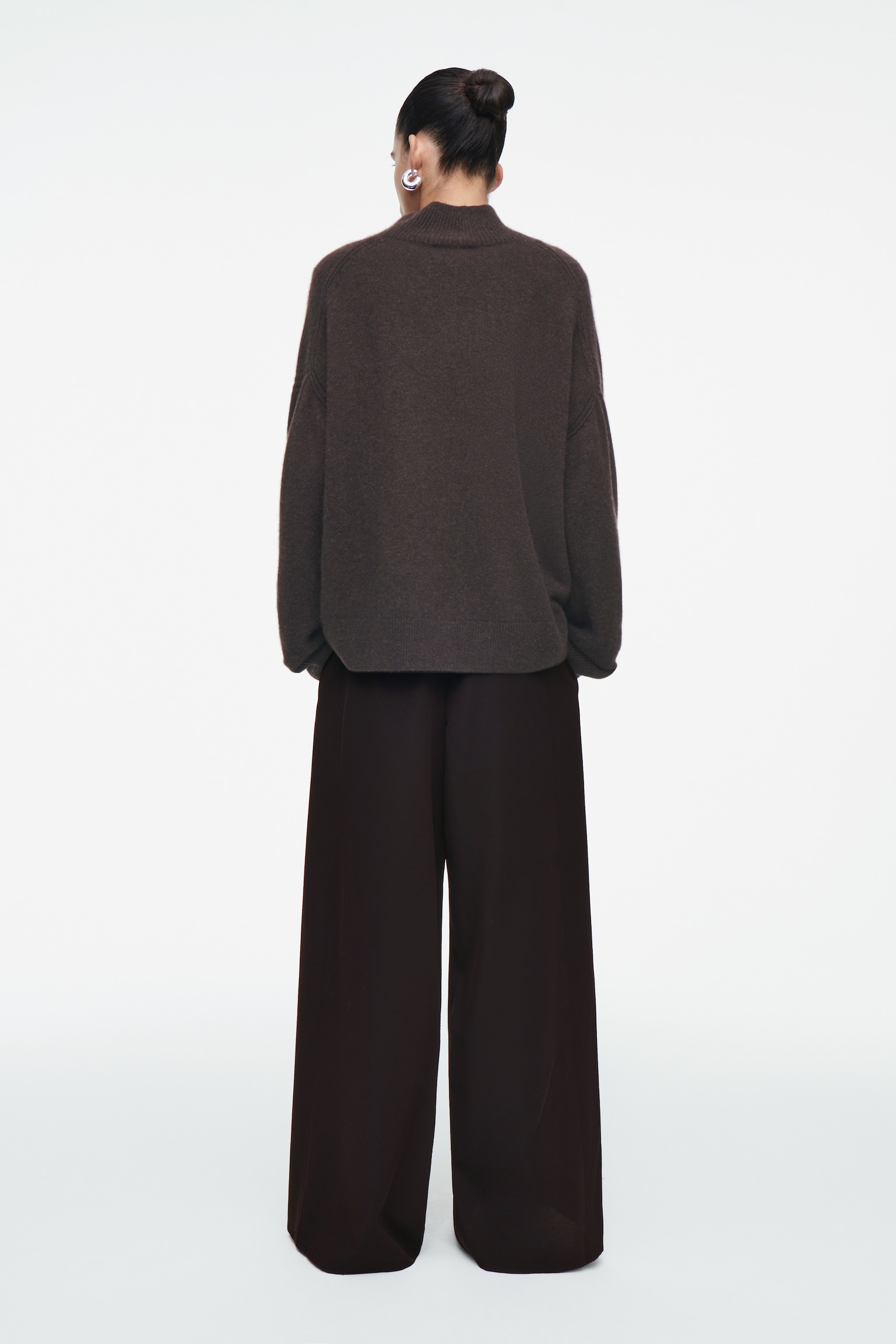 RELAXED WOOL-BLEND WIDE-LEG TROUSERS - DARK BROWN/BLACK/BURGUNDY/DARK GREEN - 5