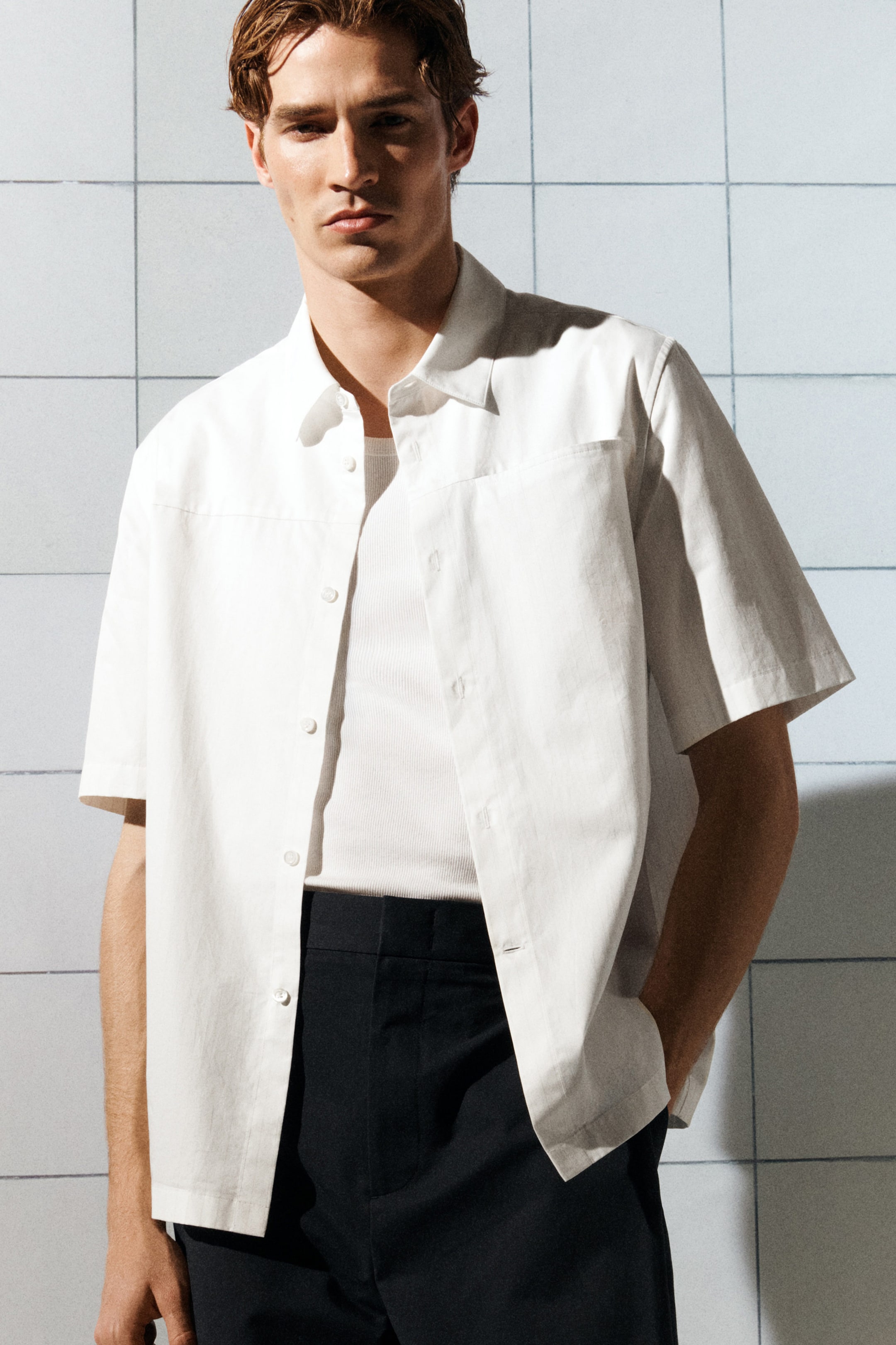 PANELLED PINSTRIPED SHIRT