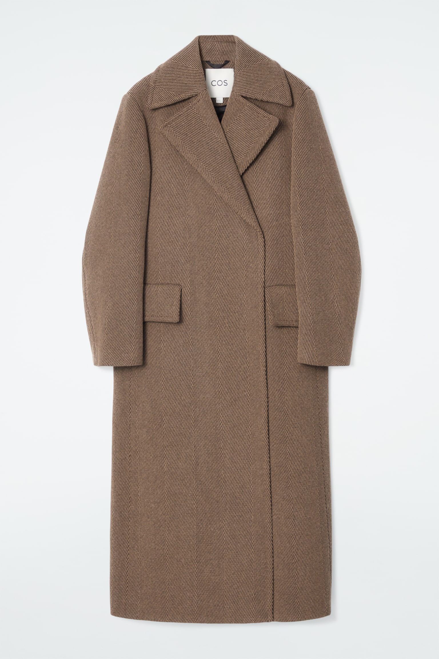 TAILORED HERRINGBONE WOOL COAT - BROWN - 1