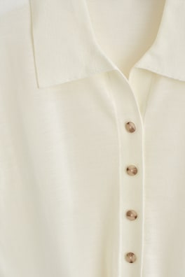 TIE-FRONT KNITTED WOOL SHIRT — WHITE 7