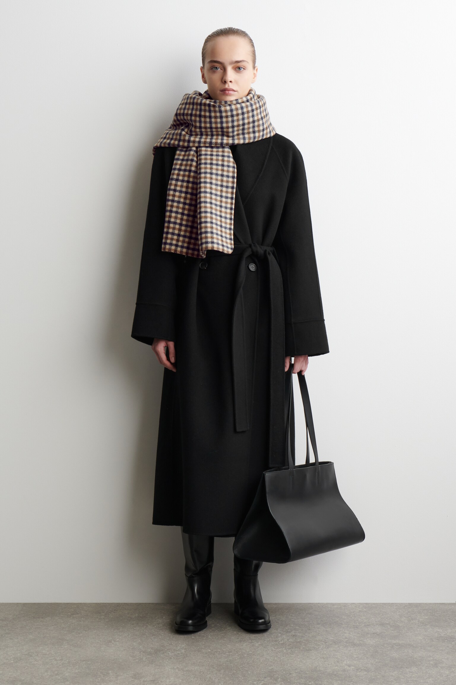 CHECKED DOUBLE-FACED MERINO WOOL SCARF - BEIGE / CHECKED - 3