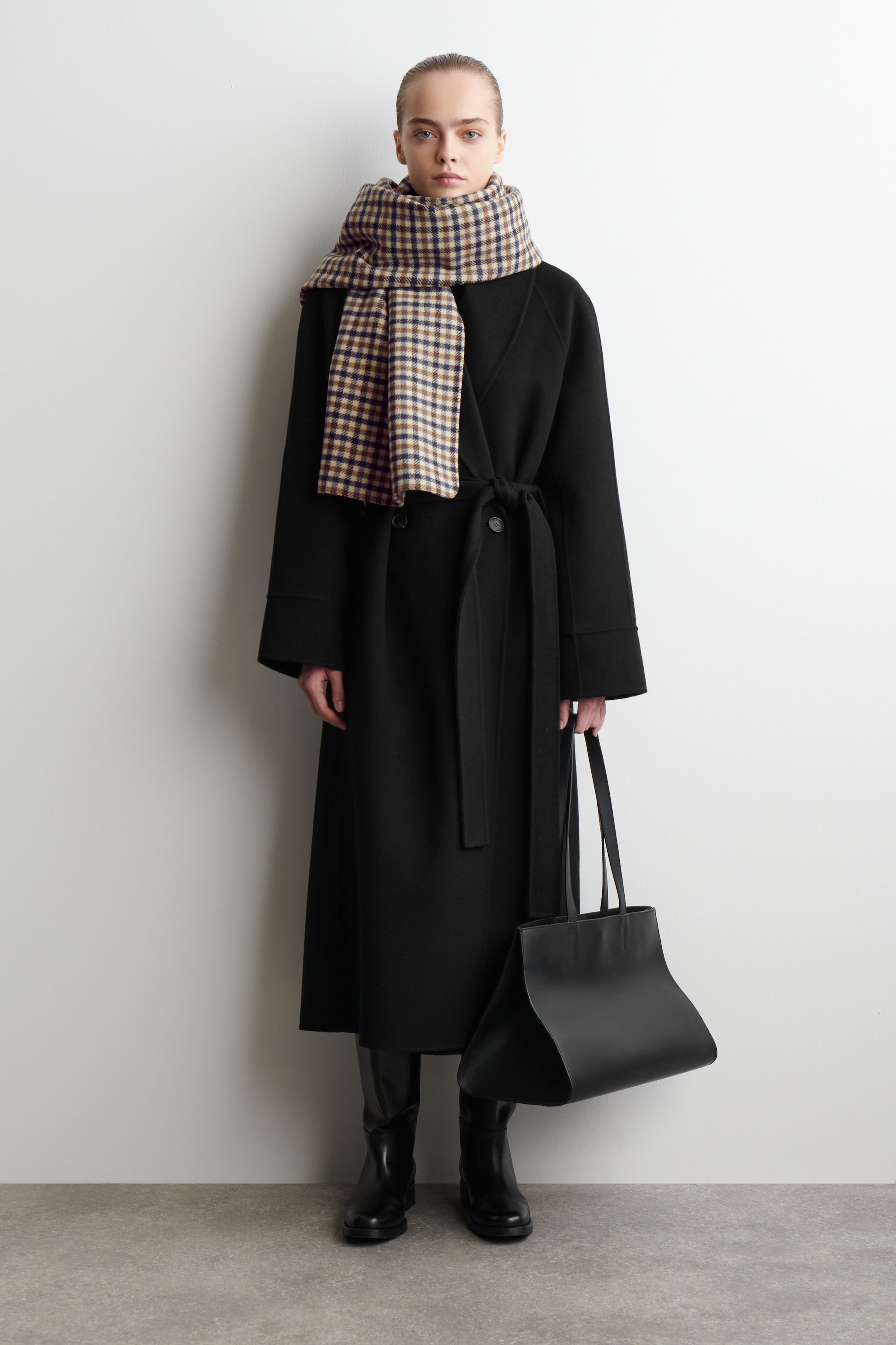 CHECKED DOUBLE-FACED MERINO WOOL SCARF