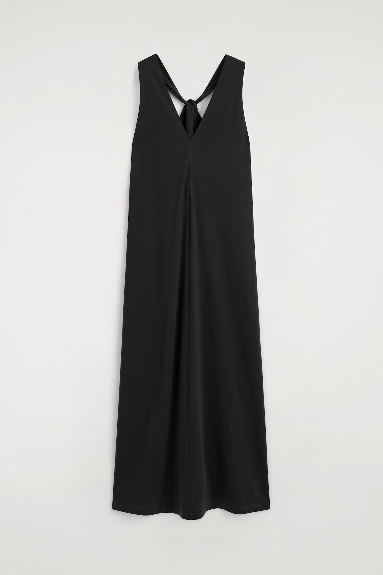 TWIST-BACK JERSEY MIDI DRESS — BLACK