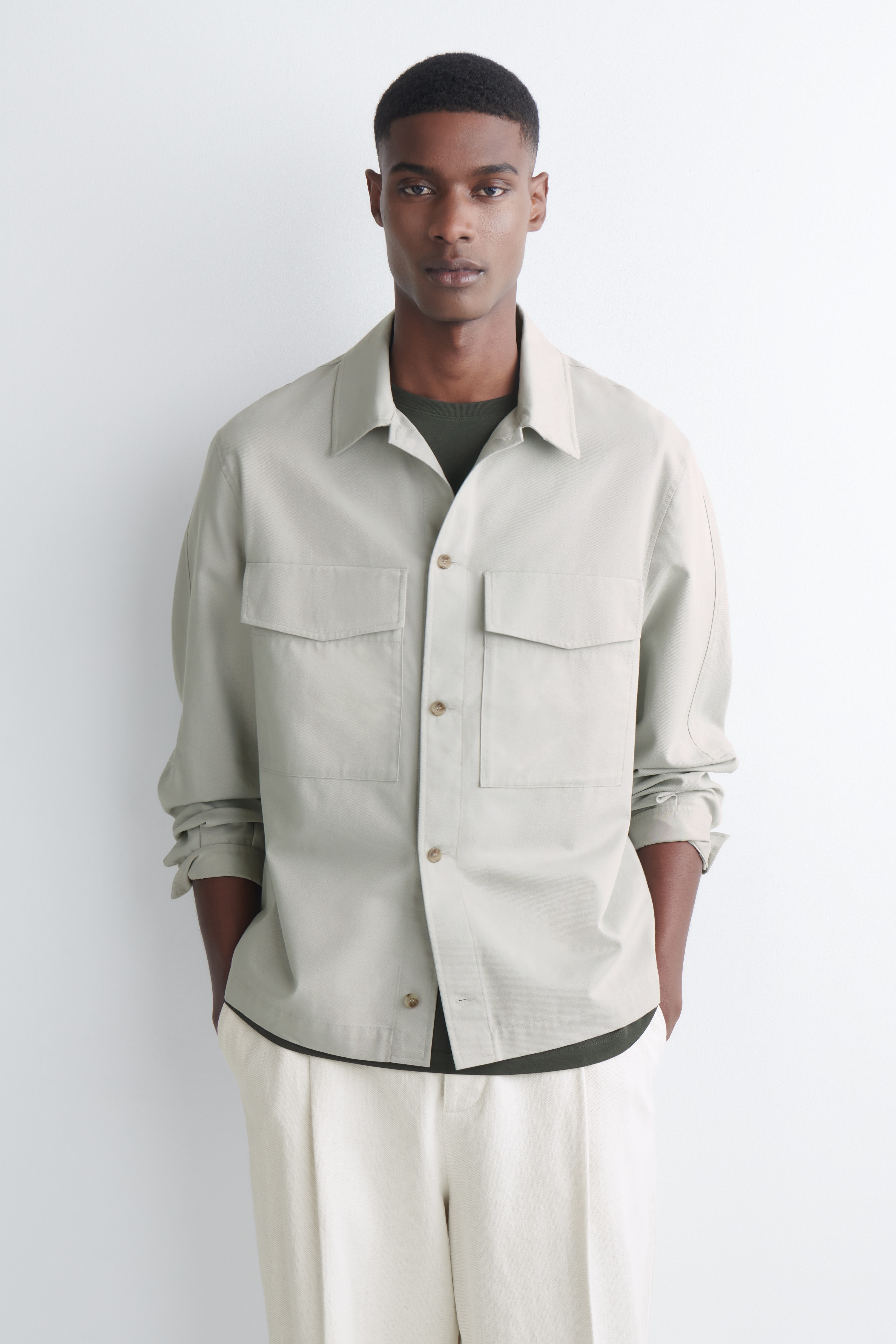 SOBRECAMISA DE ALGODÓN RELAXED FIT - GRIS CLARO/MARRÓN OSCURO