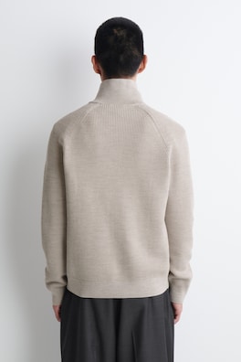 RIBBED WOOL HALF-ZIP SWEATER — BEIGE 5