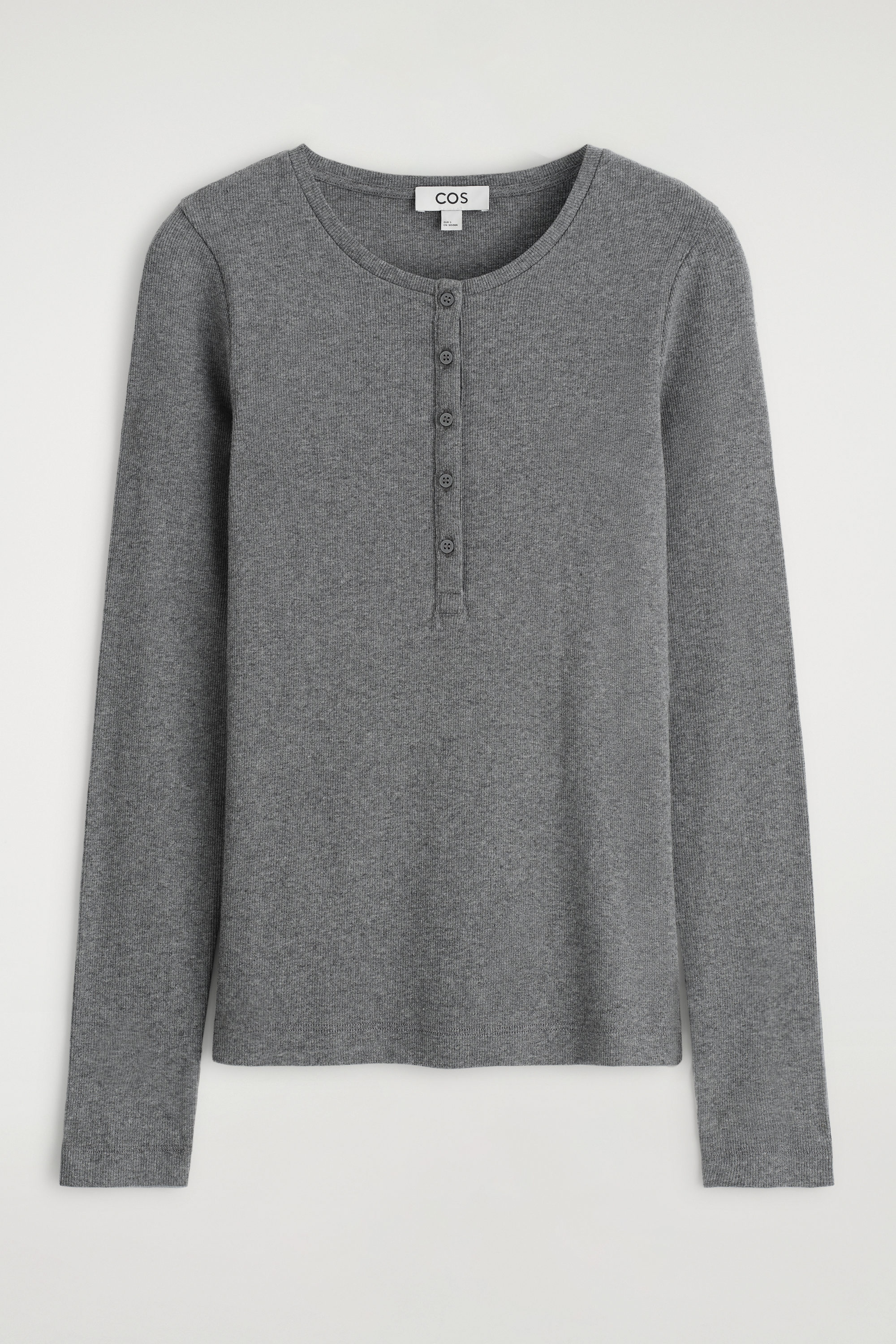 LONG-SLEEVED HENLEY TOP - GRAY MÉLANGE | COS