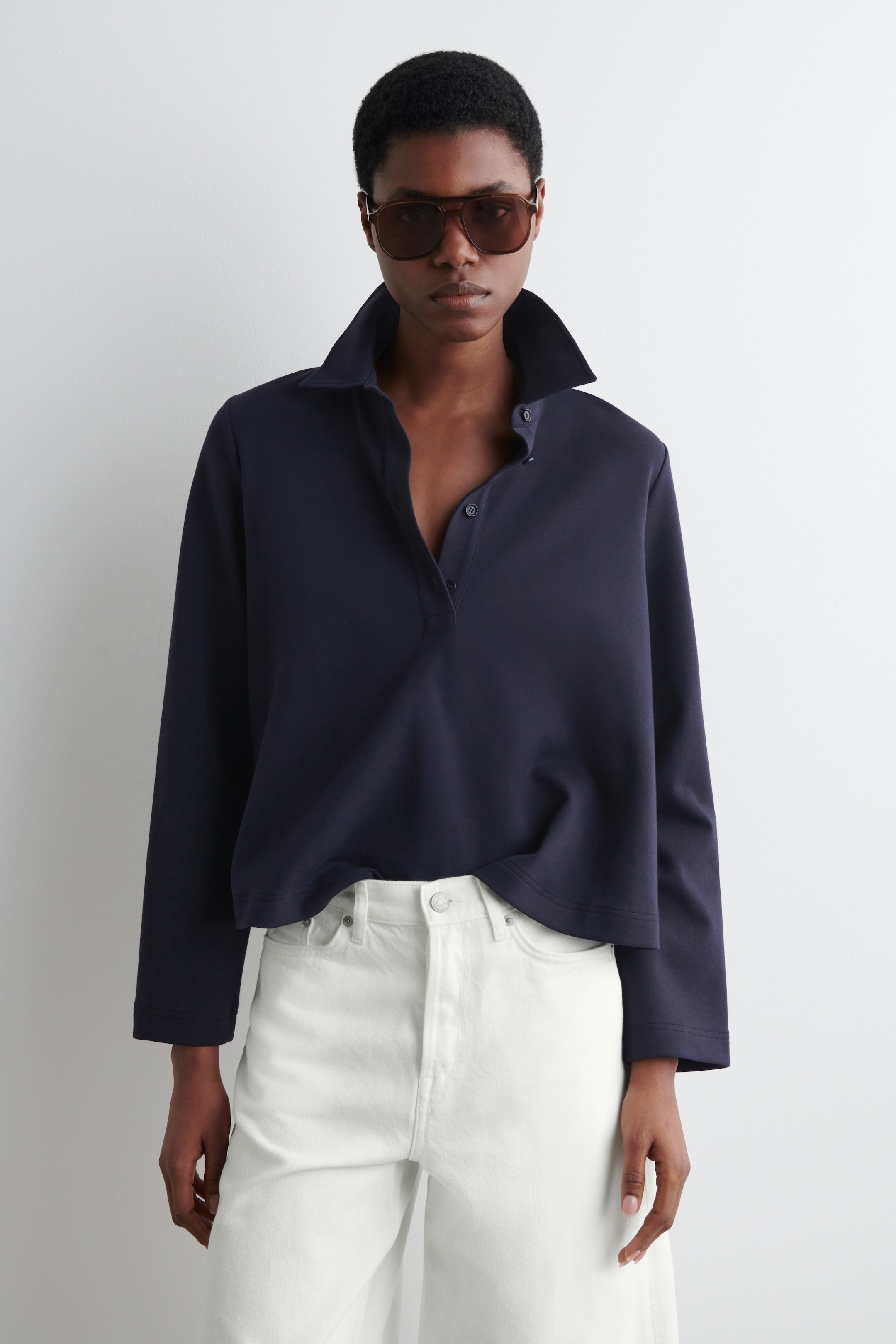 Agrandir l'image: POLO ÉVASÉ EN JERSEY DE COTON - BLEU MARINE - FEMME | H&M BE 1