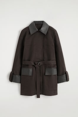 LEATHER-TRIMMED COTTON FIELD COAT — BROWN 8