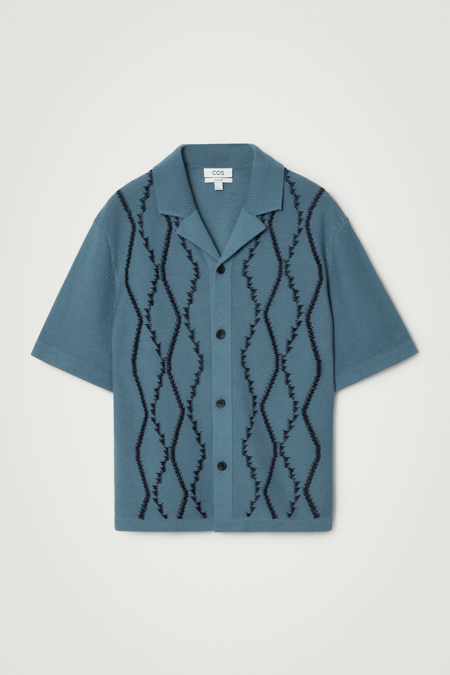 RELAXED ABSTRACT ARGYLE-KNIT SHIRT - TURQUOISE/WHITE - 1