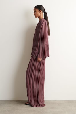 TIE-FRONT PLEATED GEORGETTE BLOUSE — RUST 3