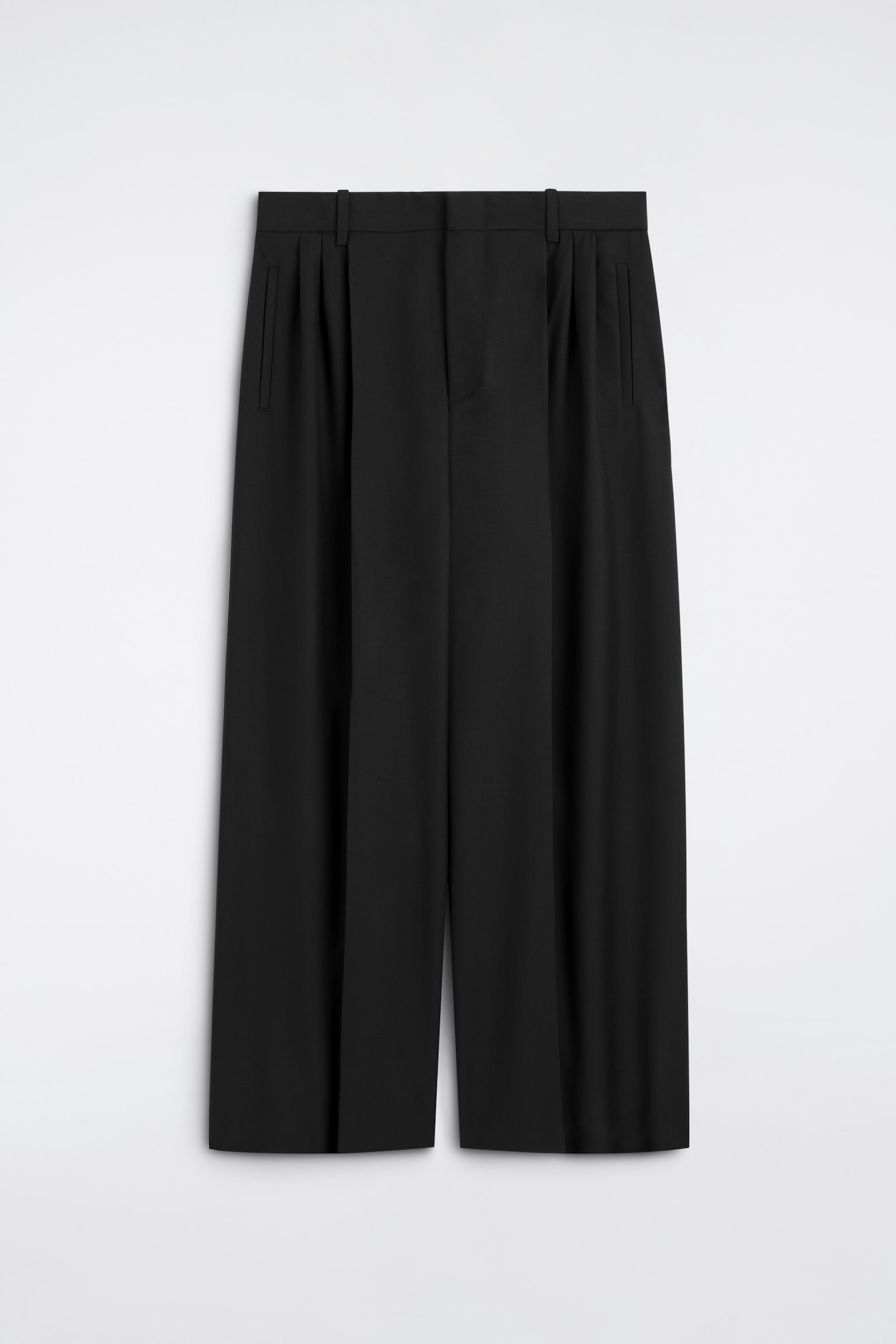 PLEATED RELAXED-FIT WIDE-LEG TROUSERS - Μαύρο/ΜΑΥΡΟ - 1