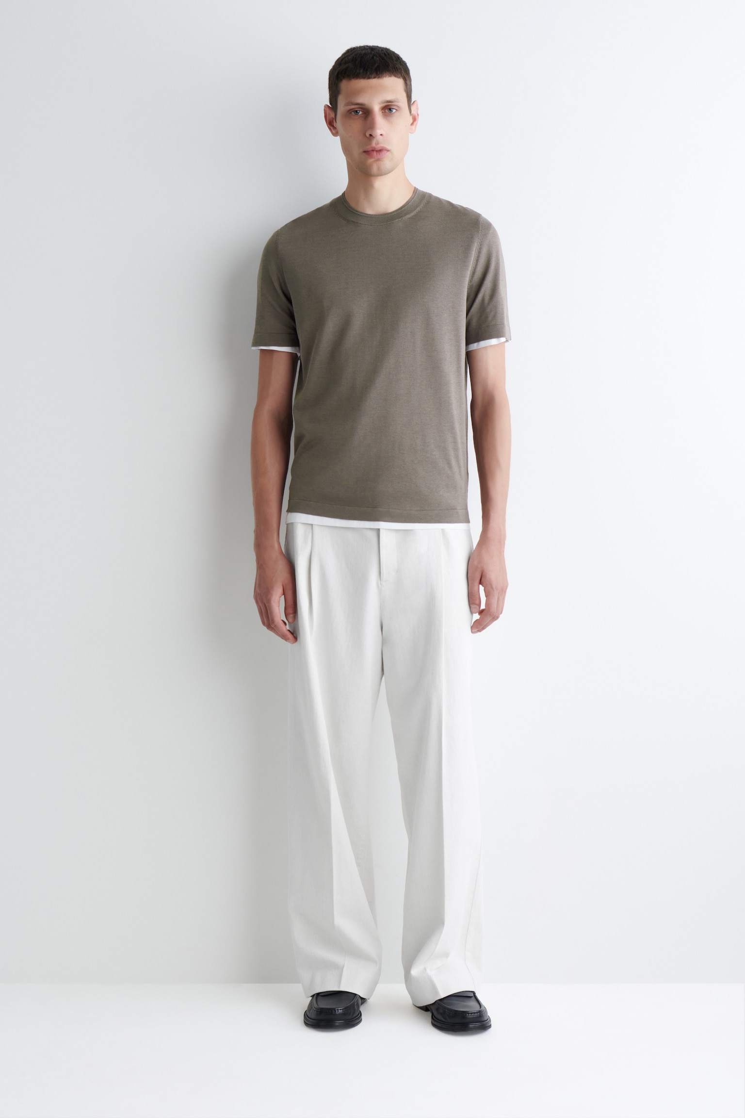 CAMISETA PUNTO DE SEDA SLIM FIT - BEIGE GRISÁCEO/AZUL - 6