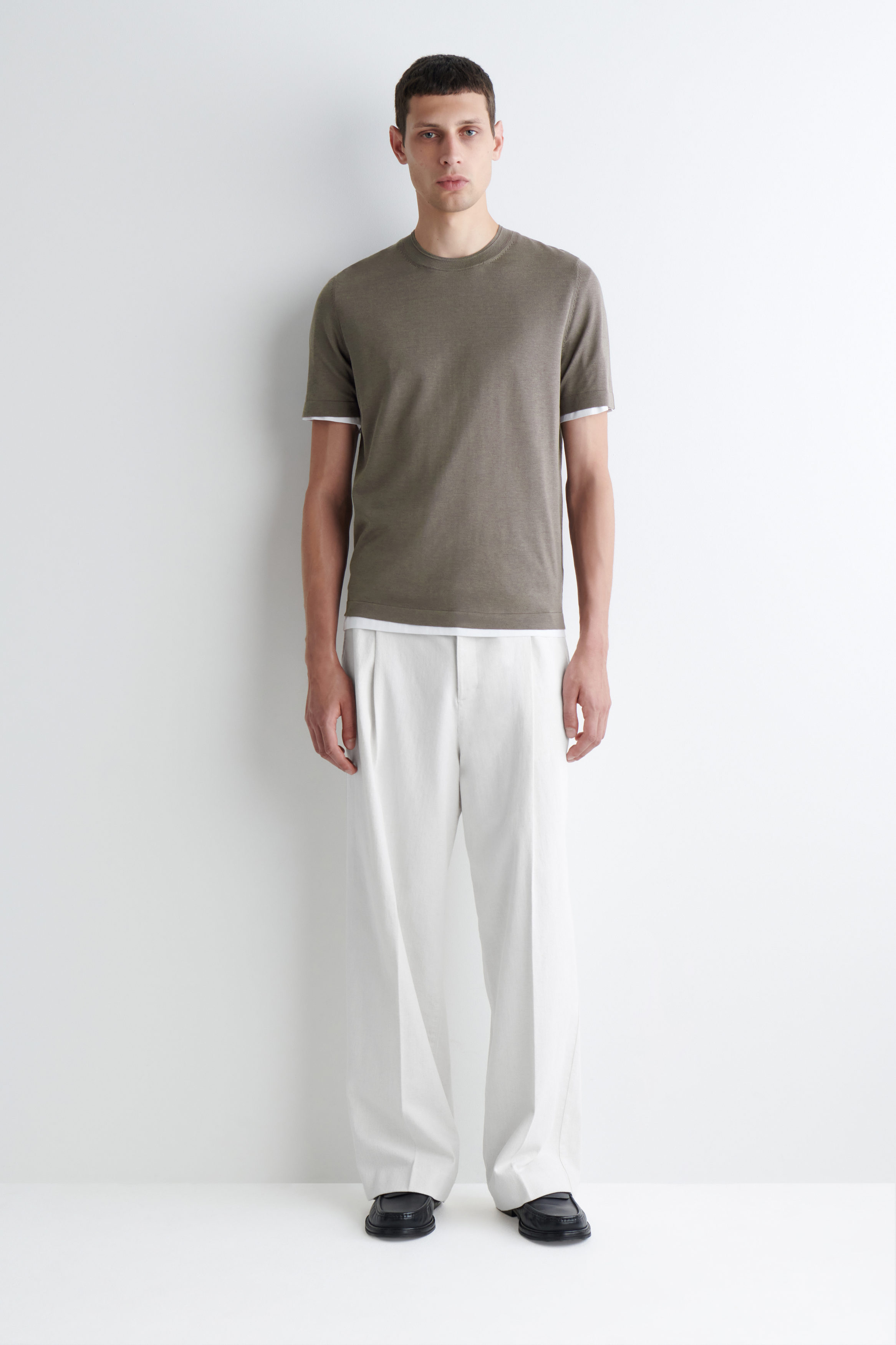 【YOURNUS】Cream Crople Knit T-shirt REGULAR KNITTED T-SHIRT - OFF-WHITE | COS