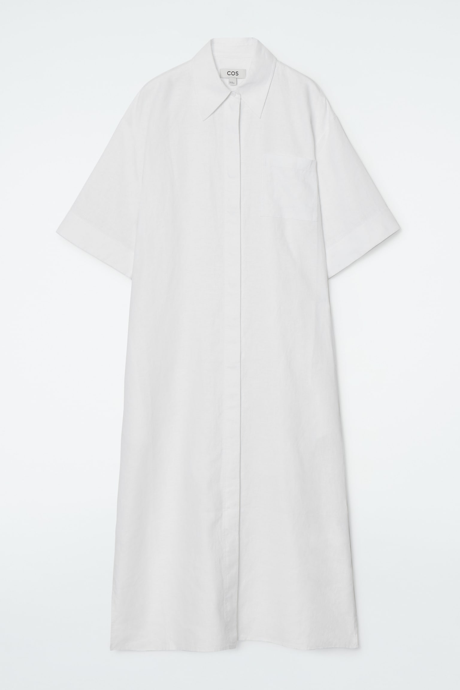 OVERSIZED SHORT-SLEEVED LINEN MIDI DRESS - WHITE/NAVY