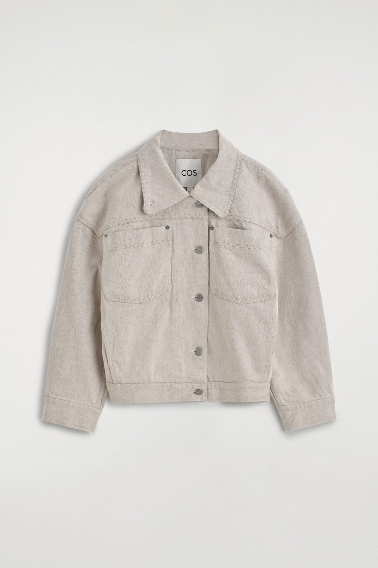 MOCK-NECK DENIM JACKET — BEIGE