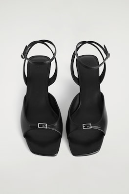 BUCKLED LEATHER KITTEN HEELS — BLACK 1