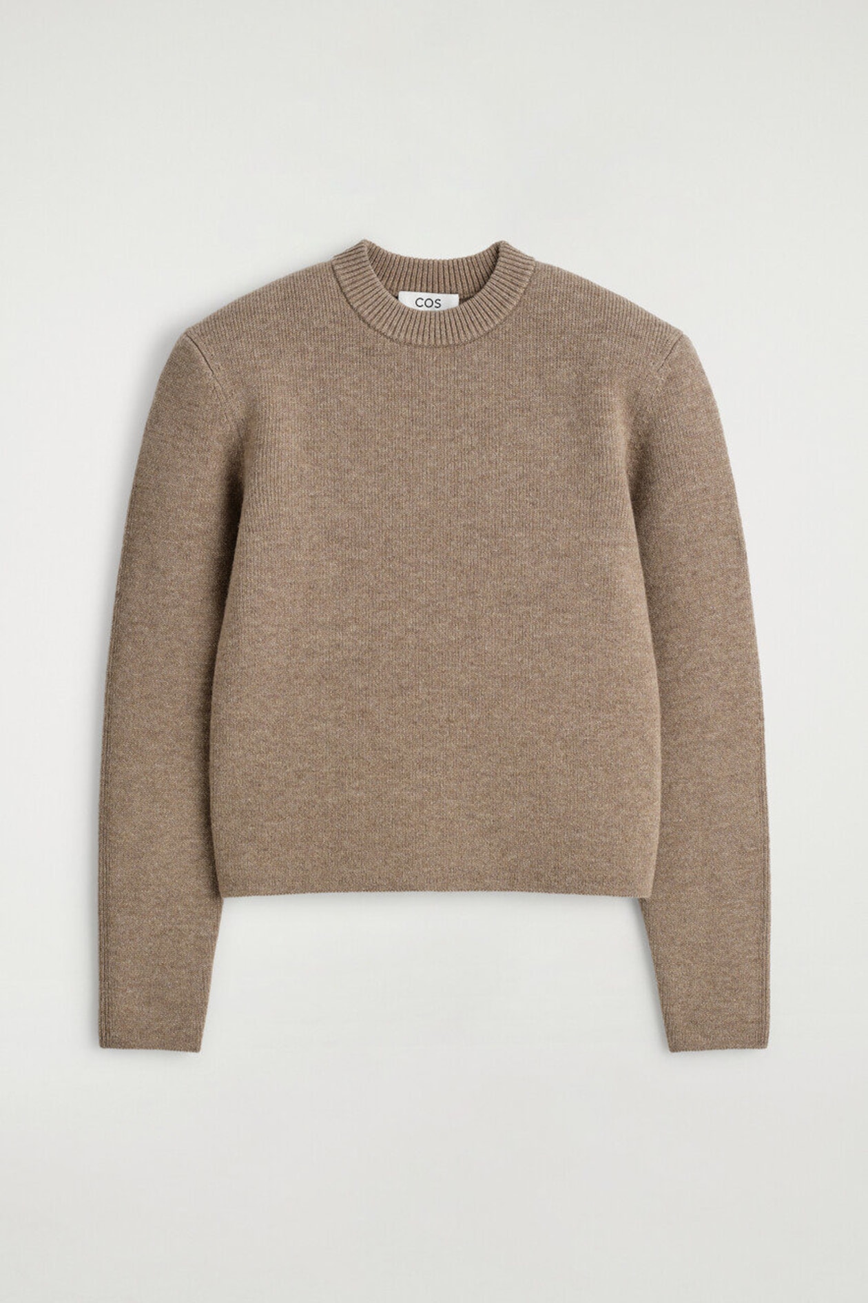 SCULPTED-SHOULDER MERINO WOOL JUMPER — BEIGE