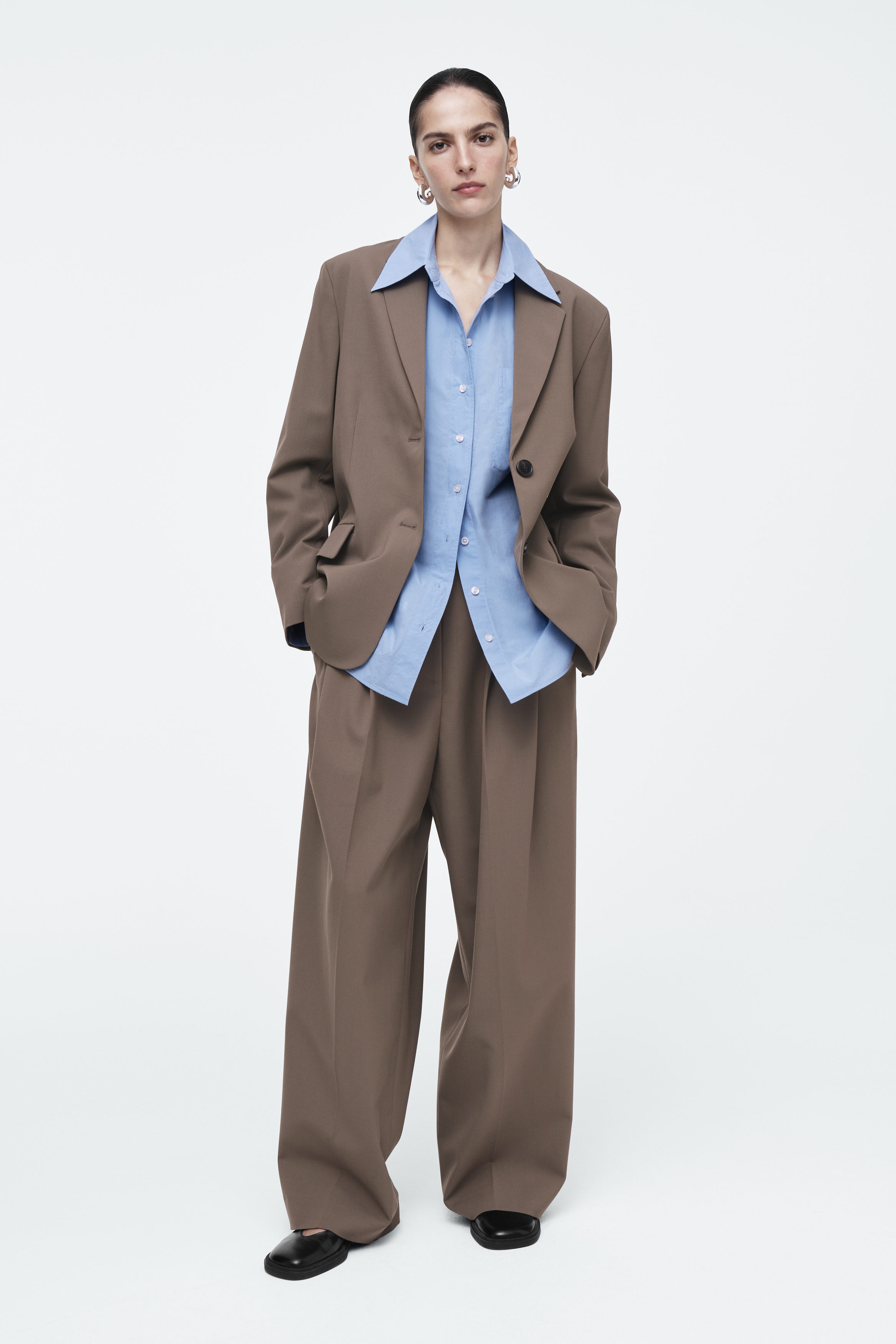 RELAXED SINGLE-BREASTED WOOL-BLEND BLAZER - MOLE | COS