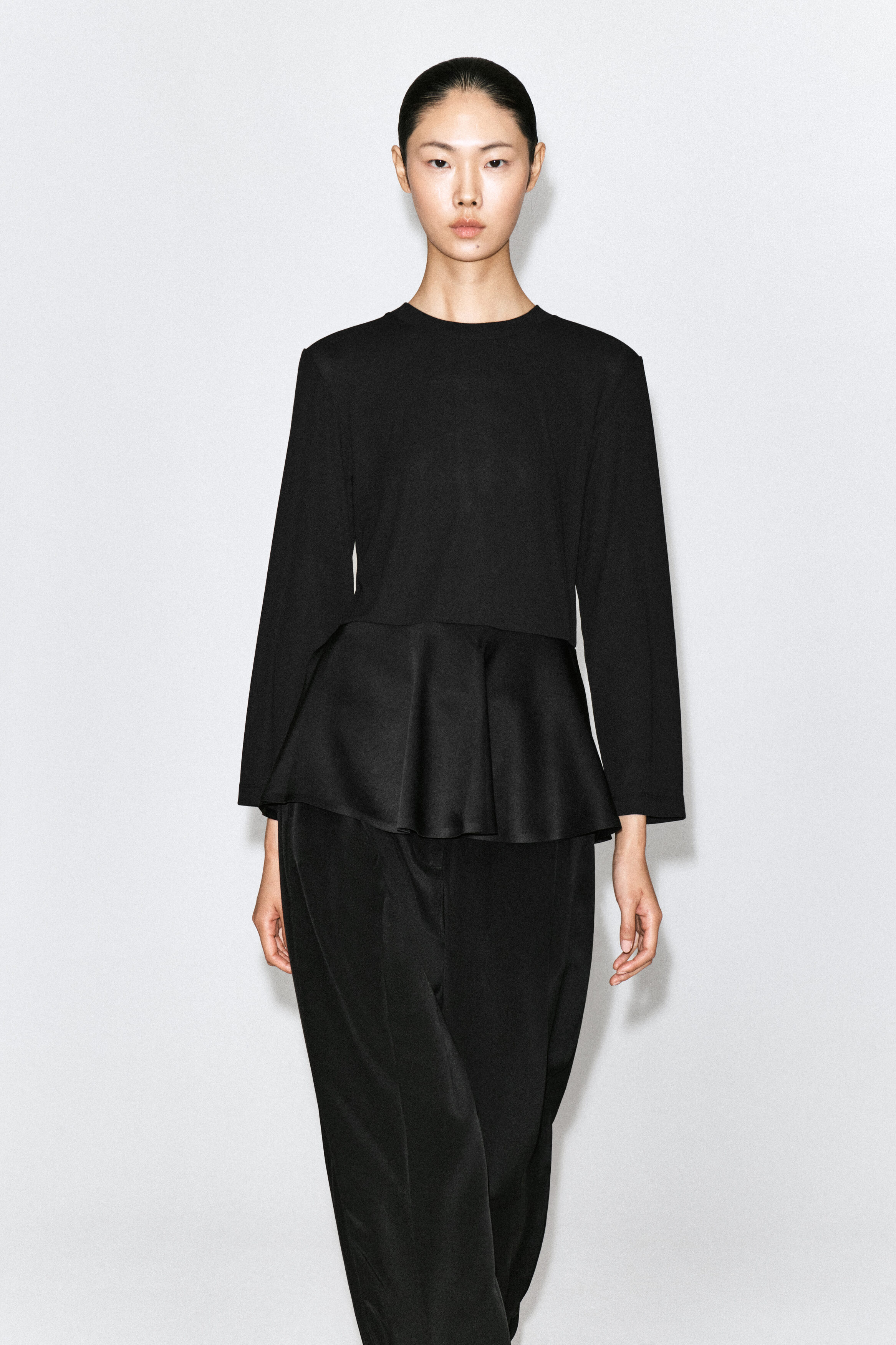 SATIN-PEPLUM JERSEY TOP - angle 1