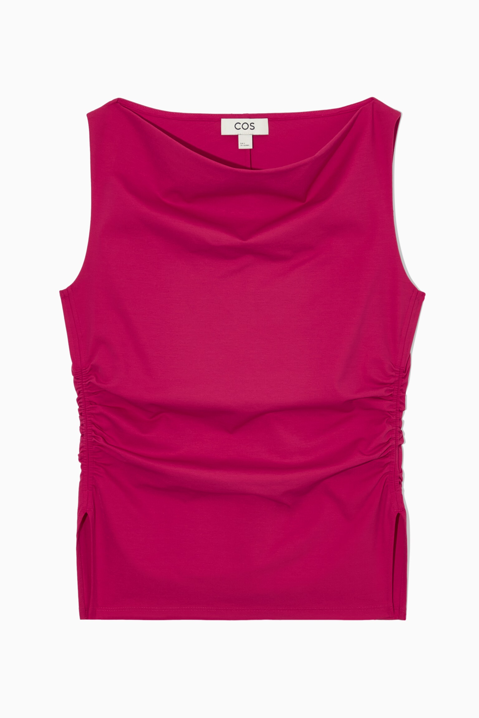 TOP SANS MANCHES FRONCÉ COL BÉNITIER - ROSE VIF