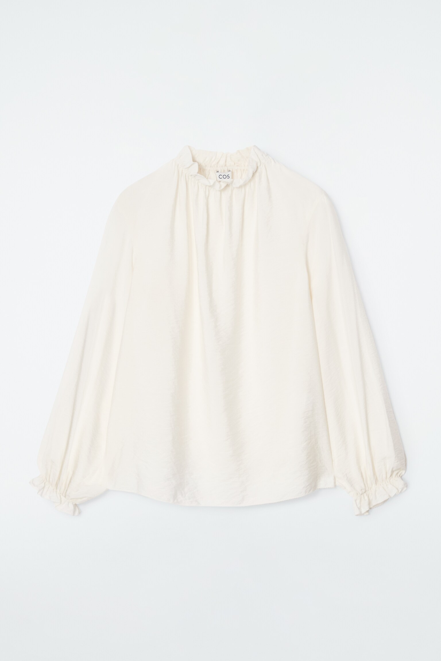 RUFFLED HIGH-NECK BLOUSE - OFF-WHITE/BLACK