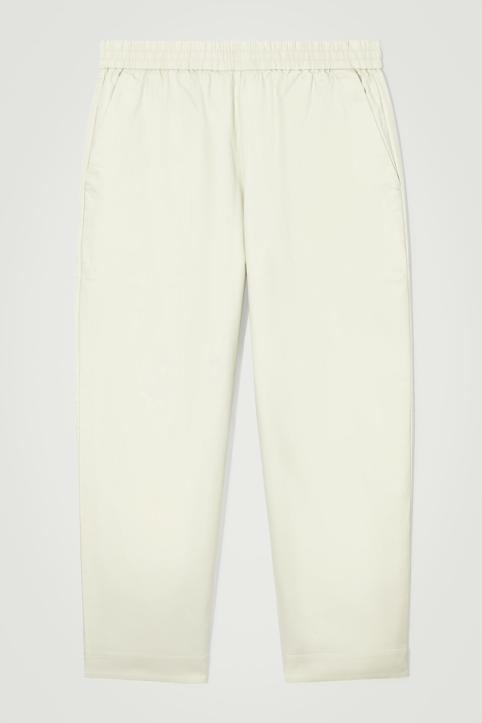 ELASTICATED TWILL TROUSERS - OFF-WHITE
