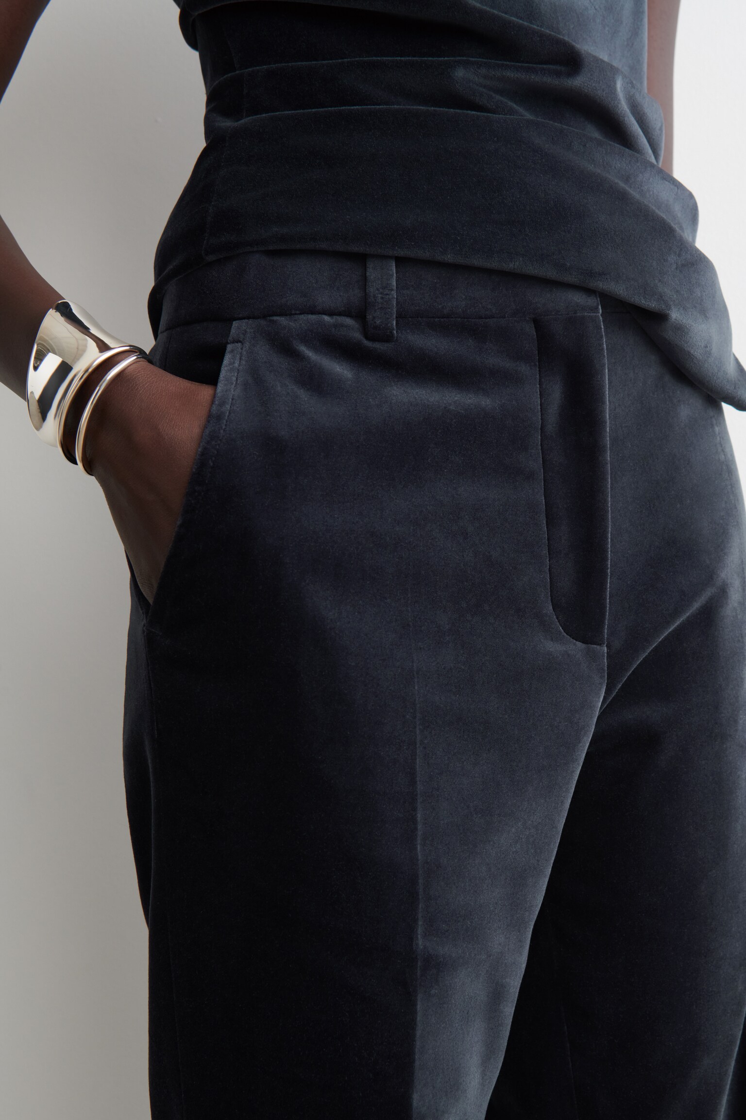 FLUWELEN BROEK MET RECHTE PIJP - MARINEBLAUW - 3