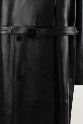 OVERSIZED BELTED LEATHER LONG COAT — BLACK 7