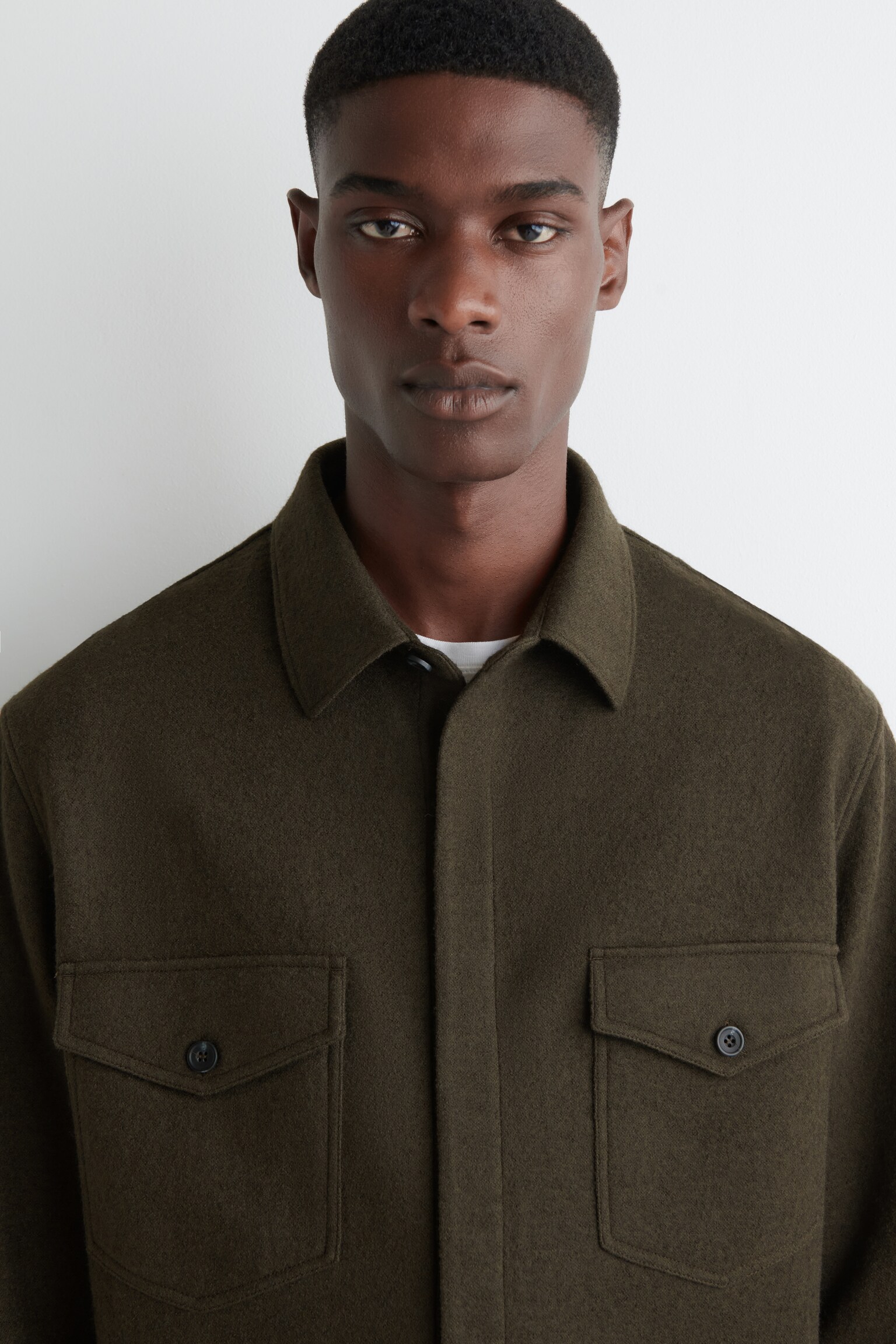 RELAXED BOILED-WOOL OVERSHIRT - DARK KHAKI/DARK BROWN - 5