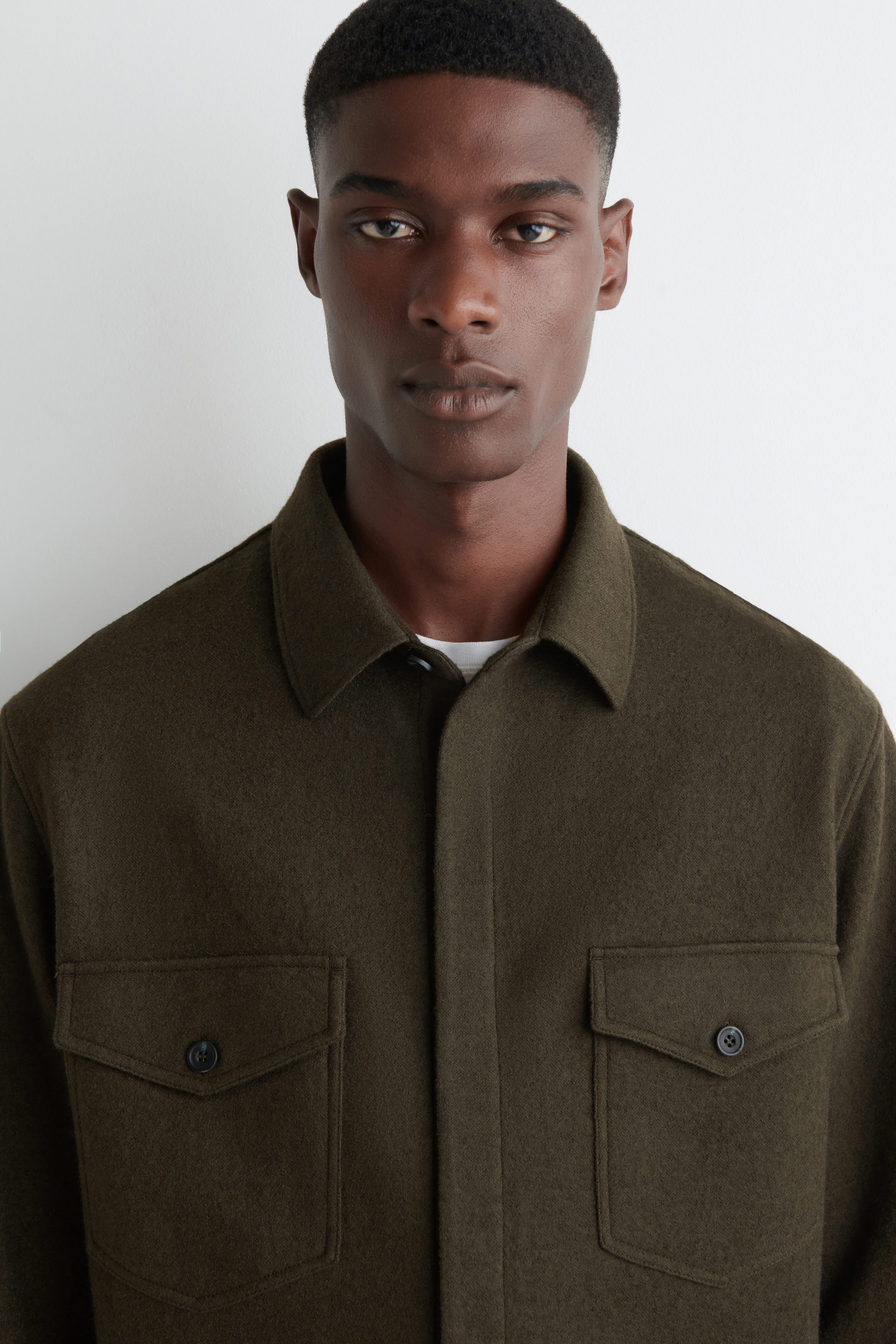 RELAXED BOILED-WOOL OVERSHIRT - DARK KHAKI | COS