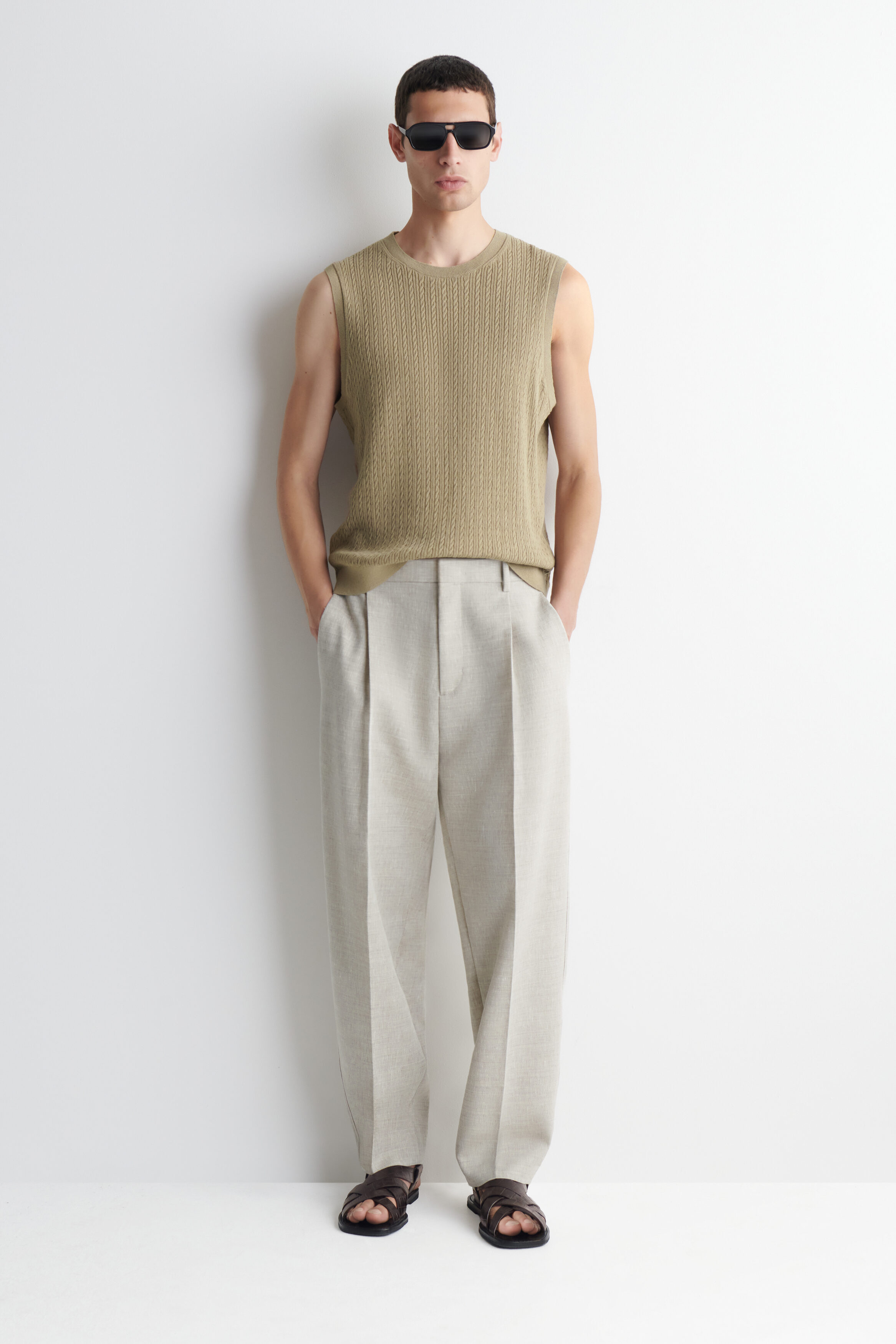 CABLE-KNIT COTTON-LINEN TANK TOP - thumbnail 2