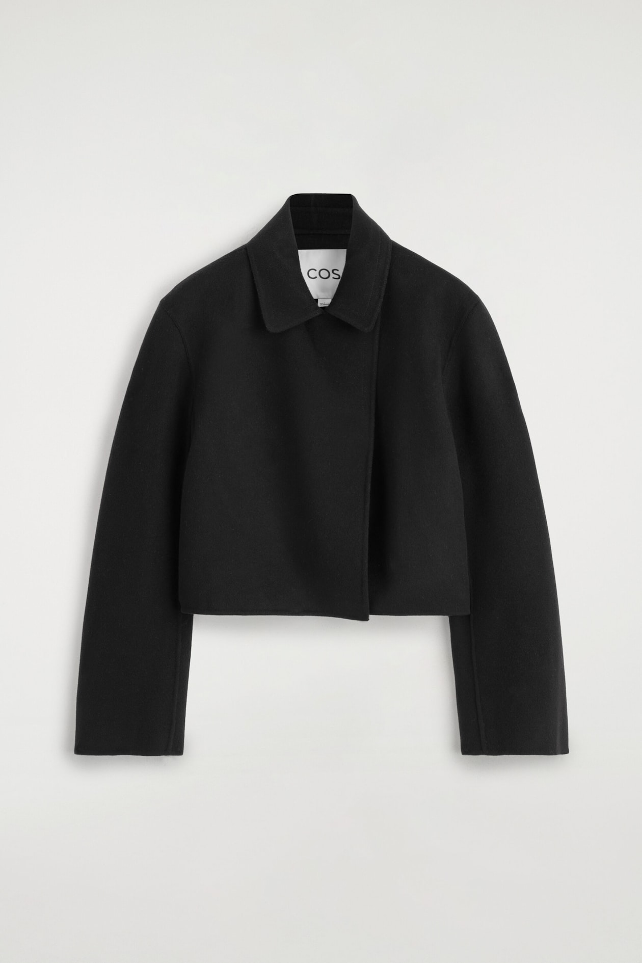OVERSIZED CROPPED DOUBLE-FACED WOOL JACKET — BLACK