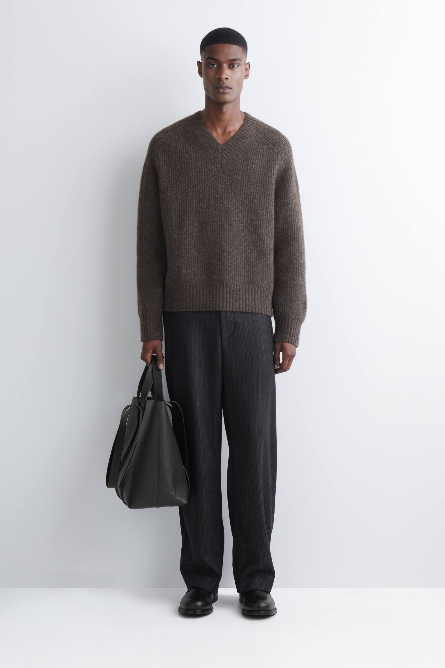 LEATHER DERBY SHOES - שחור - 1