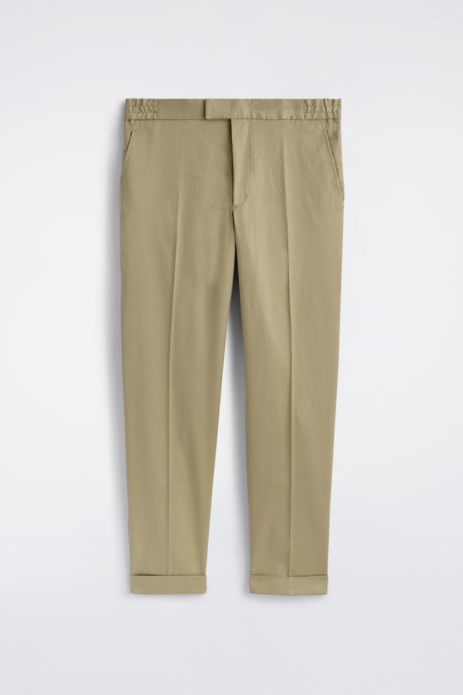 LINEN-COTTON SLIM-FIT STRAIGHT-LEG TROUSERS - BEIGE - 1