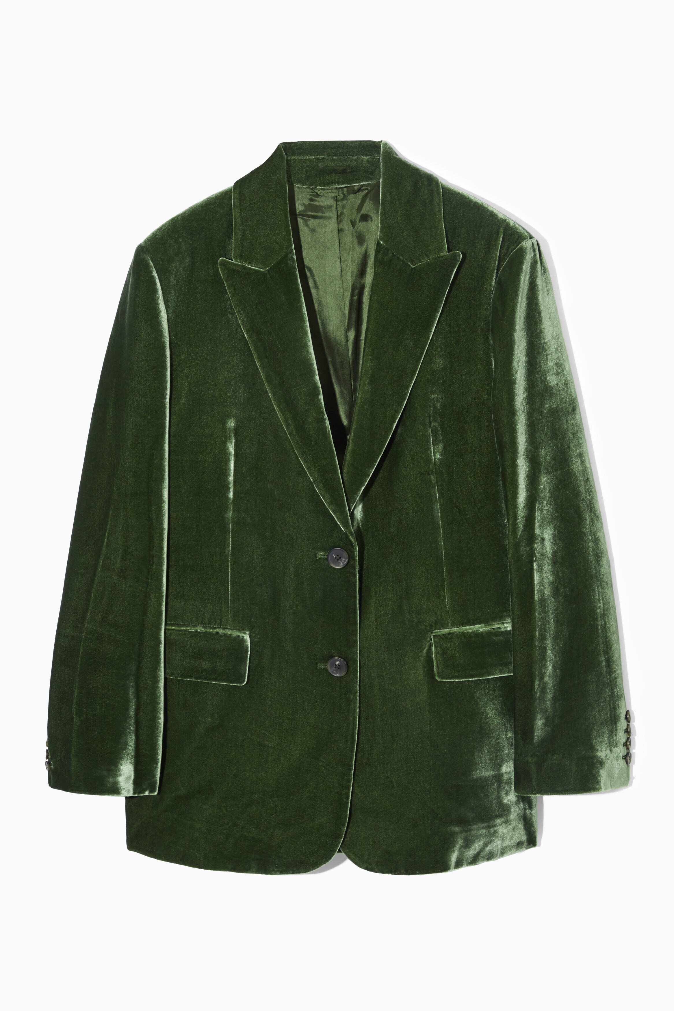 【関税&送料込】Mm Studio Bottle Green Stretch Velvet Blazer REGULAR SILK-BLEND VELVET BLAZER - DARK GREEN | COS
