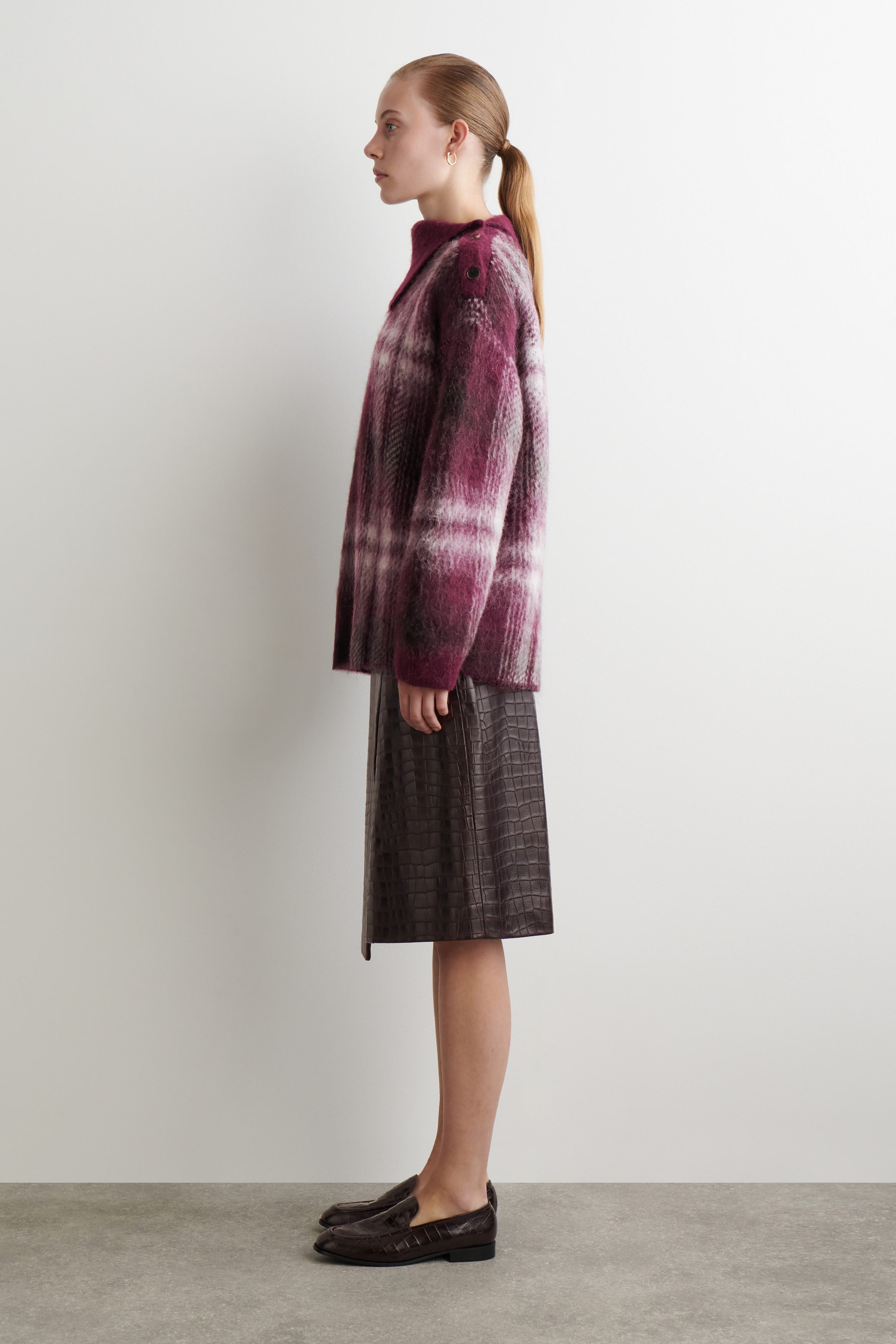 BUTTONED CHECKED ALPACA-BLEND SWEATER