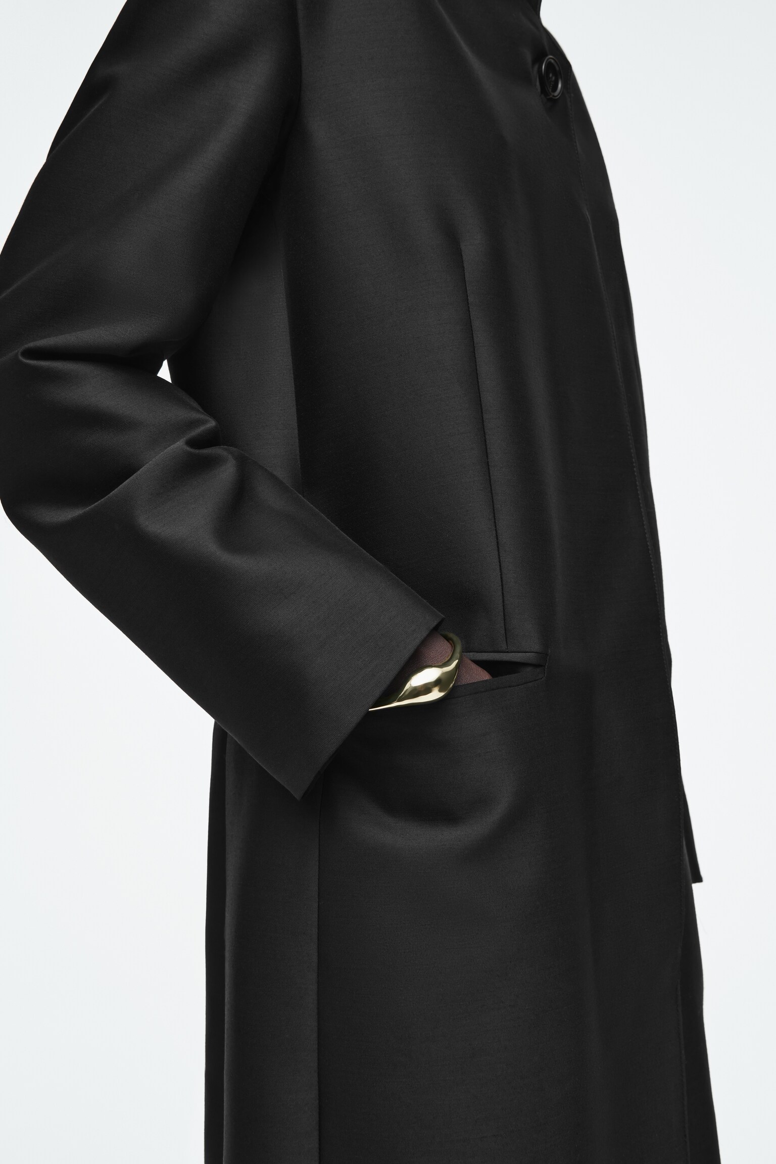 SINGLE-BREASTED WOOL-SATIN COAT - BLACK - 4