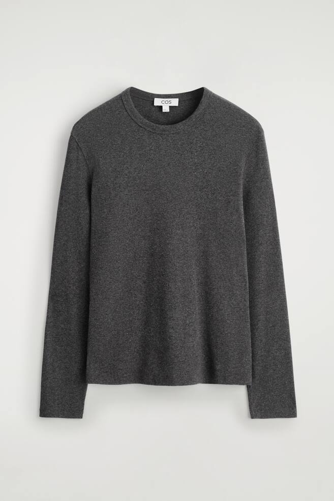 SCHMALES, GERIPPTES LANGARMSHIRT AUS BAUMWOLLE - DUNKELGRAU MELIERT/WEISS/DUNKELGRAU MELIERT/SCHWARZ - 1