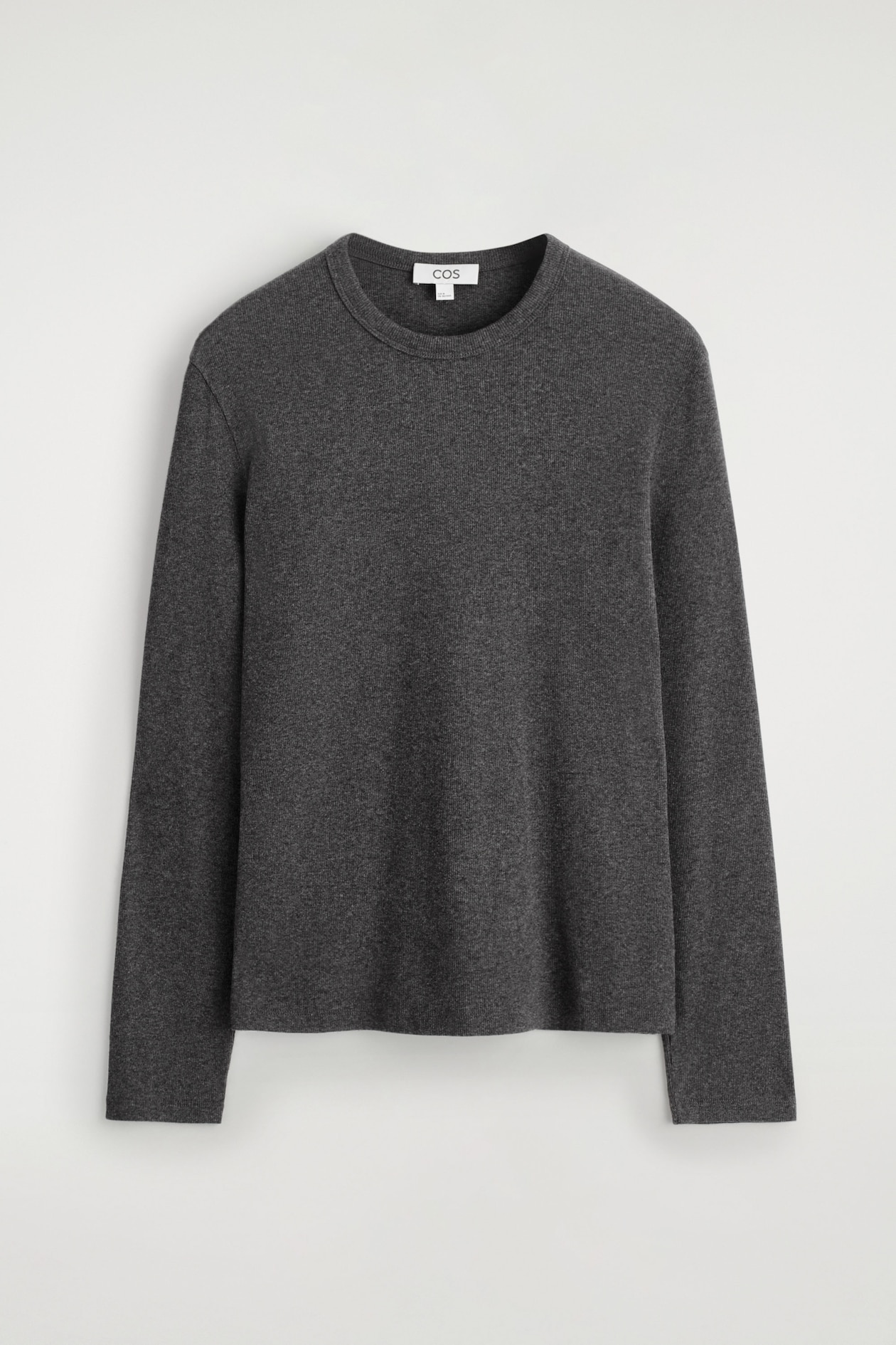 SLIM RIBBED COTTON LONG-SLEEVED T-SHIRT — DARK-GRAY MÉLANGE