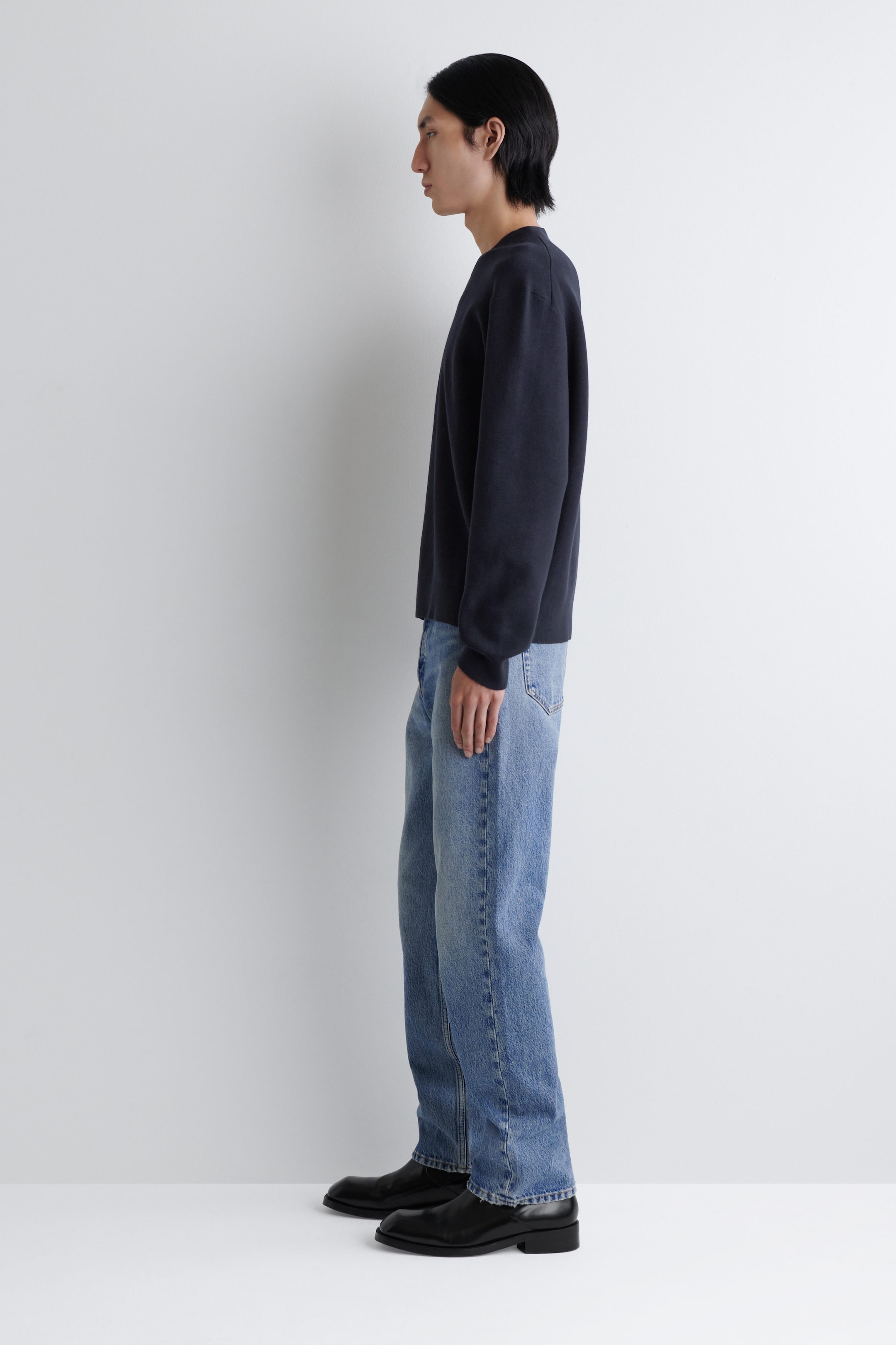 DOUBLE-FACED BOMBER-NECK KNITTED SWEATER