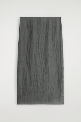 CRINKLED-SATIN PENCIL SKIRT — STEEL 2